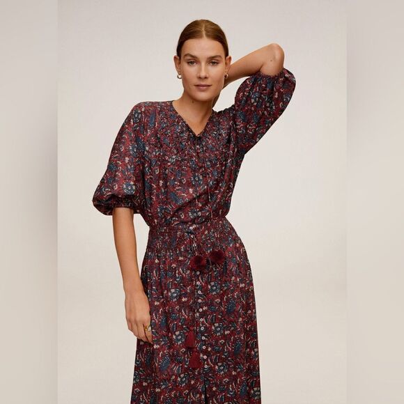 Mango Co-Ord Set Blouse and Skirt Floral Viscose New - Picture 5 of 9